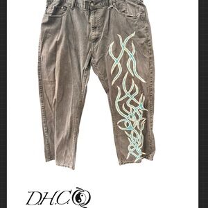 Levi's Men Jeans Straight Gray with Blue hand painted design